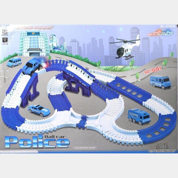 Police Rail Car Track Set – 6 Cars with Lights & Battery Power