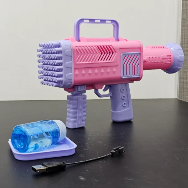 60-Hole Bubble Gun with Lighting Effect – Rechargeable USB Bubble Blaster for Kids 3+ - Image 2