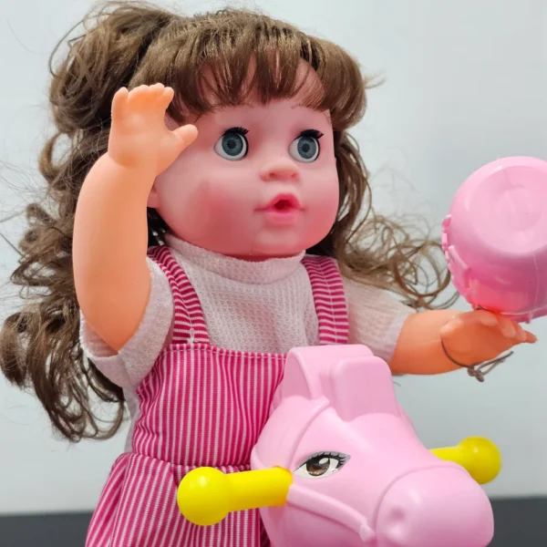 Cute Fun Doll with Rocking Horse – 12 Sounds, Drinking Bottle, Flexible Hands & Interactive Play - Image 2