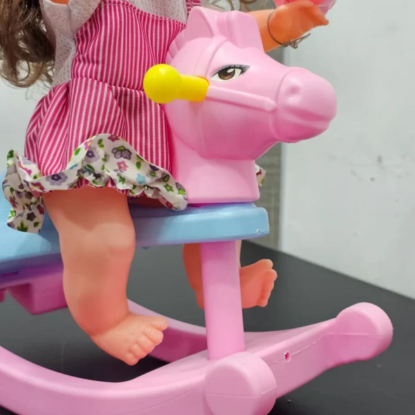 Cute Fun Doll with Rocking Horse – 12 Sounds, Drinking Bottle, Flexible Hands & Interactive Play - Image 3