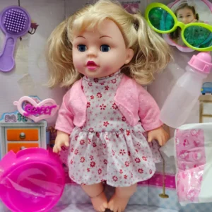Baby Fashion Girl Doll with Sound, Hair Comb, Milk Bottle & Potty Training – Interactive Doll for Kids