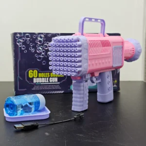 60-Hole Bubble Gun with Lighting Effect – Rechargeable USB Bubble Blaster for Kids 3+