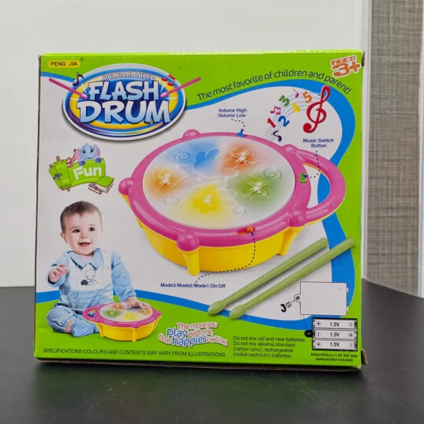 Flash Drum with Lighting & Music – Includes 2 Drum Sticks - Image 2