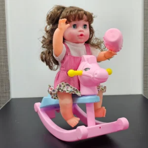 Cute Fun Doll with Rocking Horse – 12 Sounds, Drinking Bottle, Flexible Hands & Interactive Play