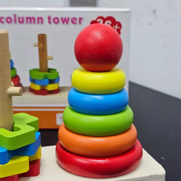 Rainbow Three Column Tower – Montessori Wooden Stacking Toy - Image 3