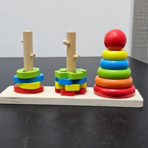 Rainbow Three Column Tower – Montessori Wooden Stacking Toy