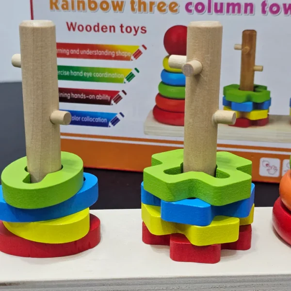 Rainbow Three Column Tower – Montessori Wooden Stacking Toy - Image 2