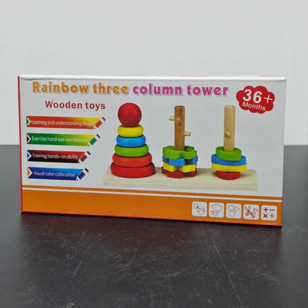 Rainbow Three Column Tower – Montessori Wooden Stacking Toy - Image 5